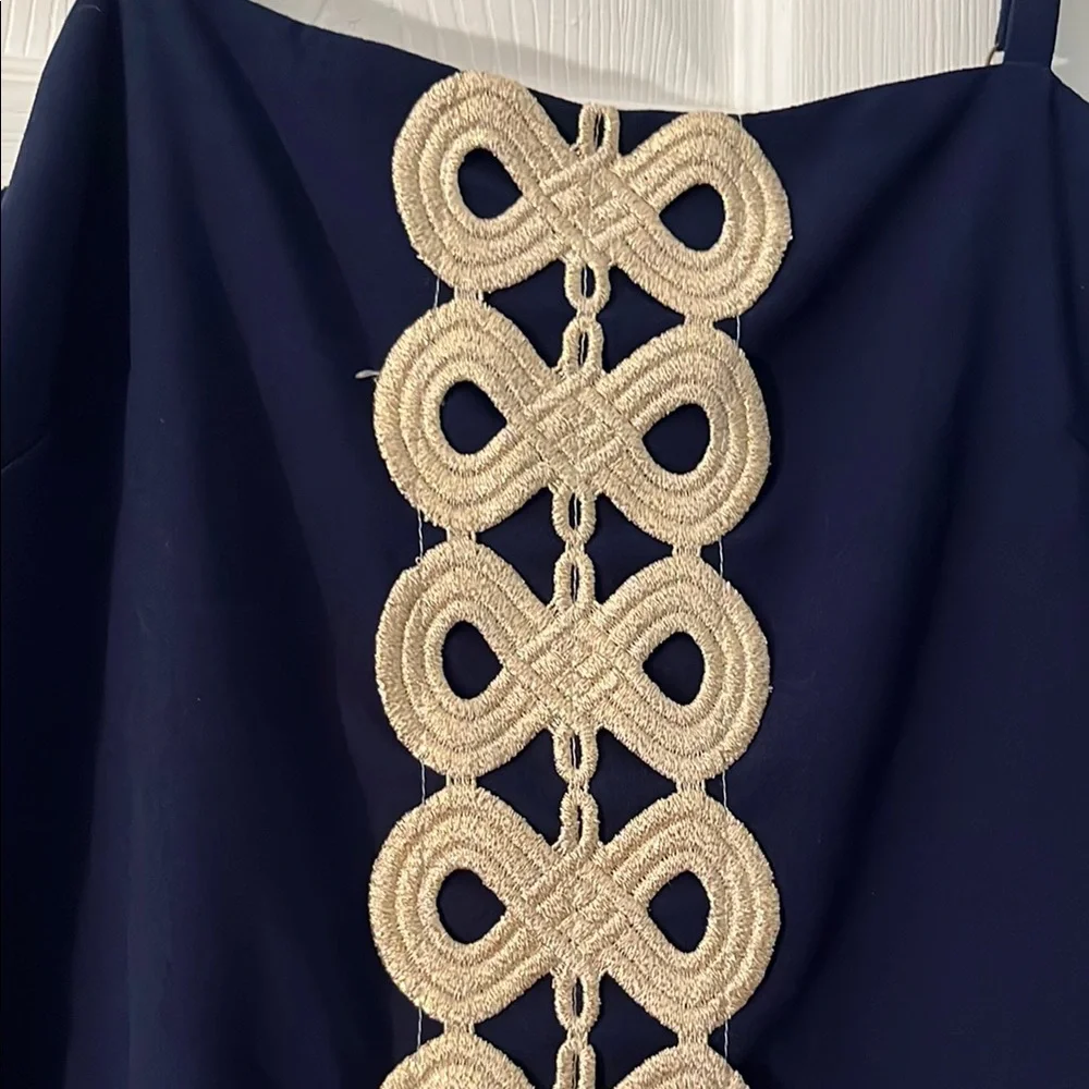 Lilly Pulitzer Navy Blue Romper with Gold Embroidery size 0 - Picture 3 of 7